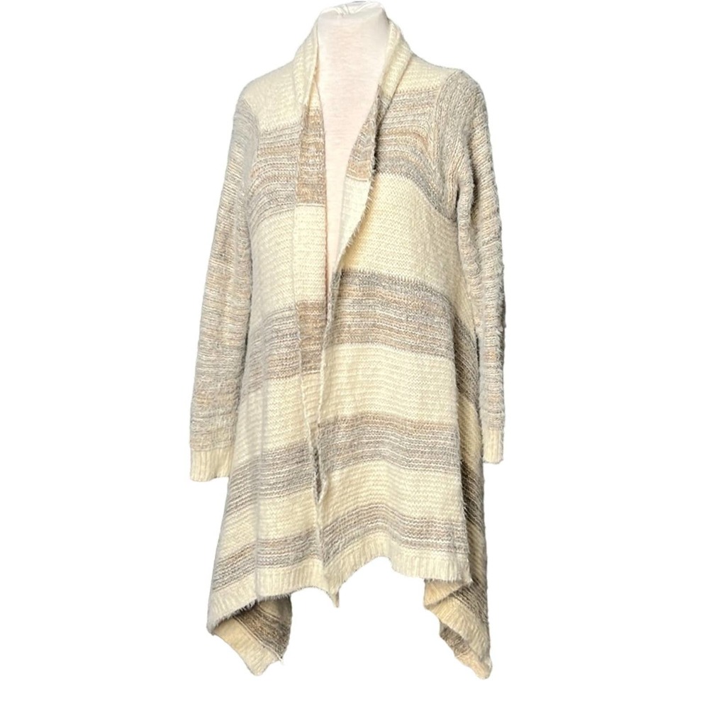 Kloth &  Clover High Low Open Front Knit Cardigan Tan & Cream Size‎ S/M